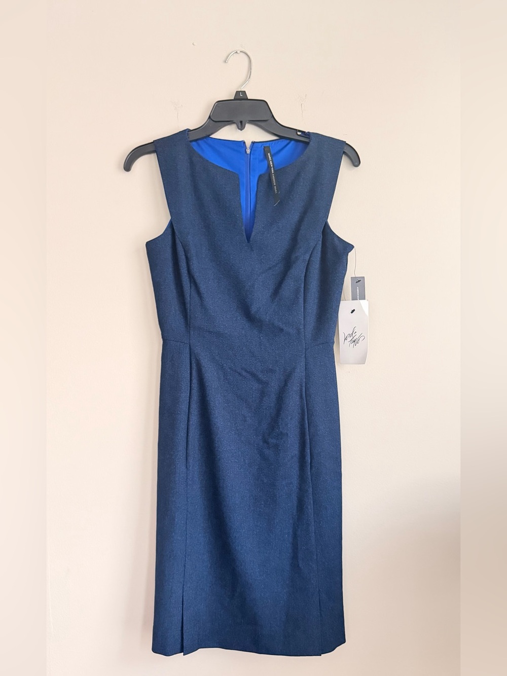 Andrew Marc Navy Sleeveless Sheath Dress with Blue Lining